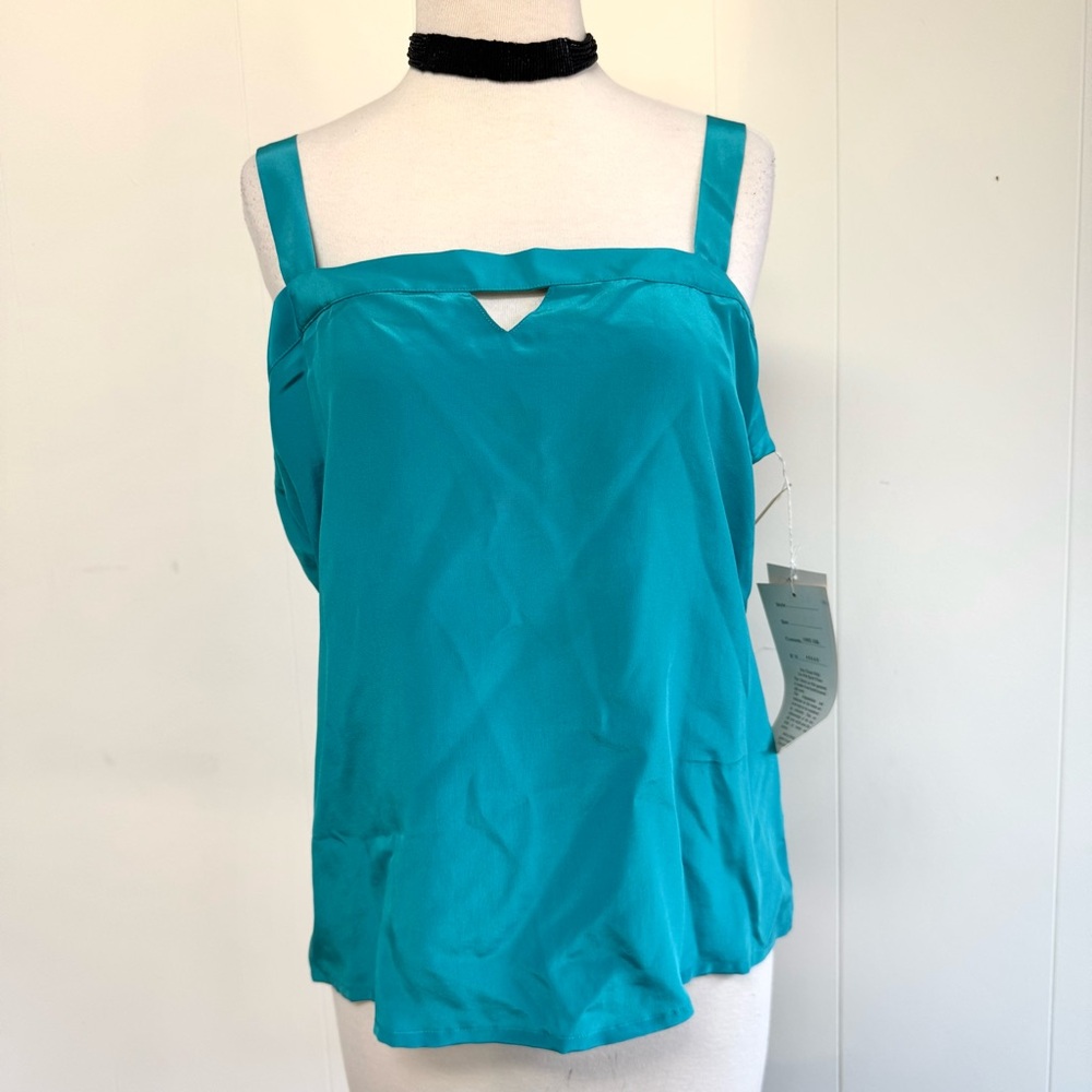 Vintage UMI Collections by Anne Crimmons 100% Silk Sleeveless Blouse Turquoise